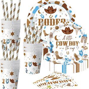 Western Cowboy Party Supplies Tableware Serves 10, 9in 7in Party Plates Napkins